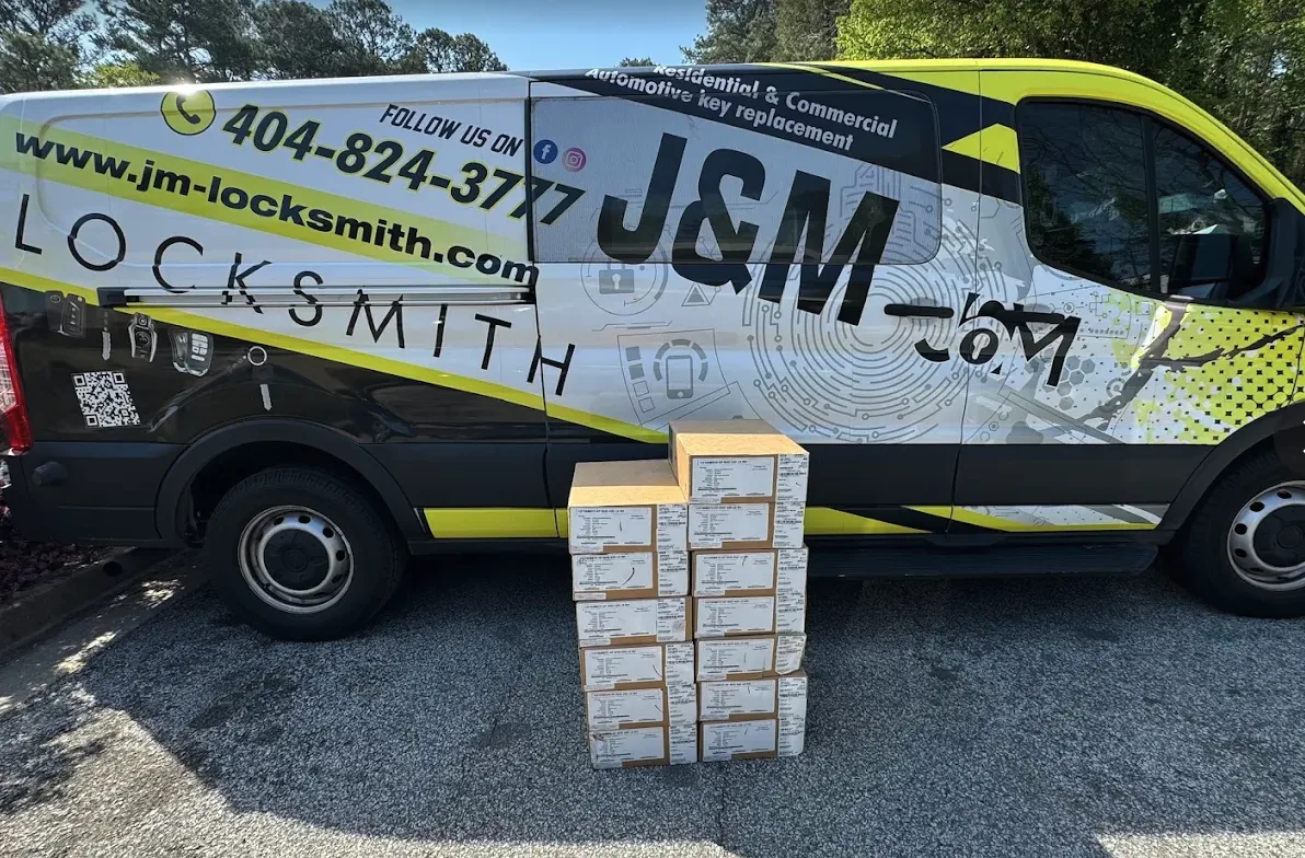 The J&M Locksmith van loaded with new lock hardware, ready for jobs across metro Atlanta