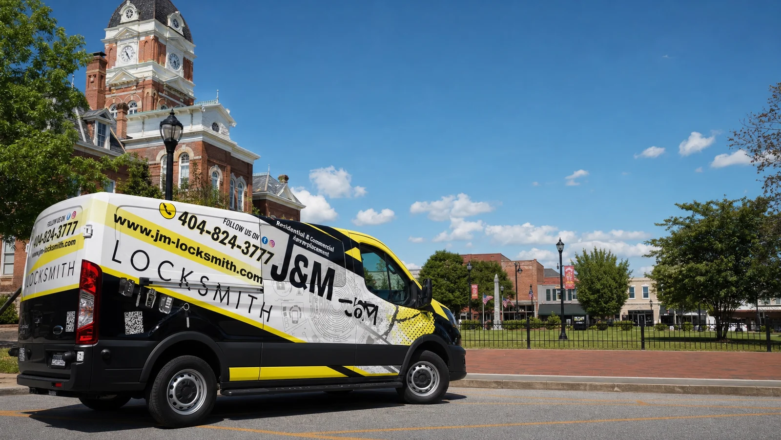 J&M Locksmith Lawrenceville locksmith technician at work in Atlanta, GA