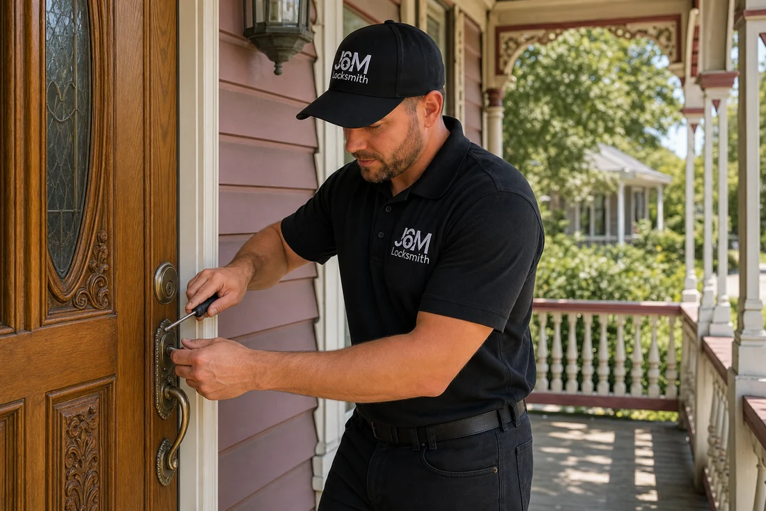 J&M Locksmith technician at a historic home near Marietta Square