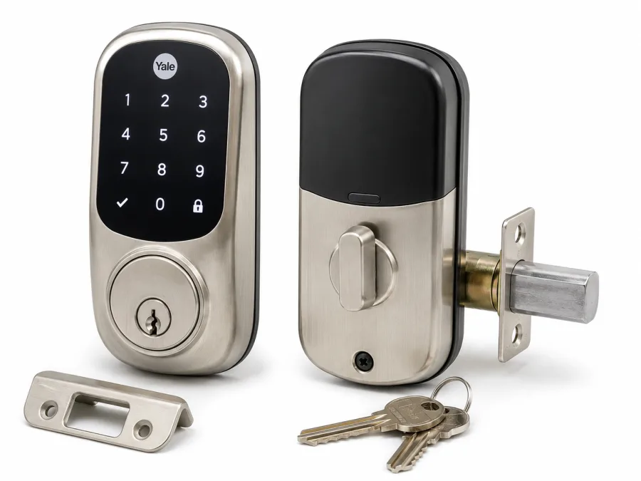 Satin nickel touchscreen keypad smart deadbolt with keys