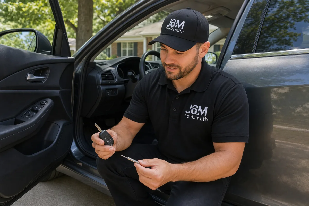J&M Locksmith Automotive locksmith technician at work in Atlanta, GA