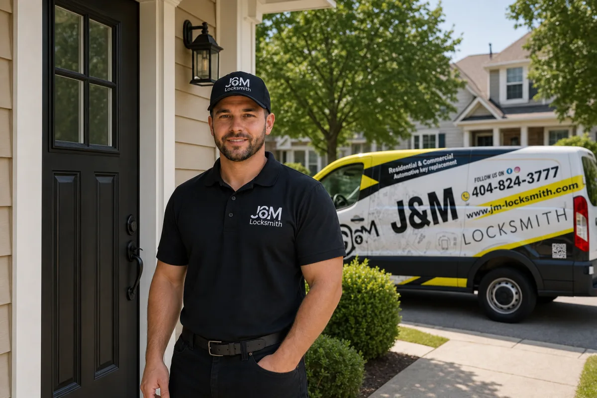 Photo: J&M technician repairing and reinforcing a break-in door
