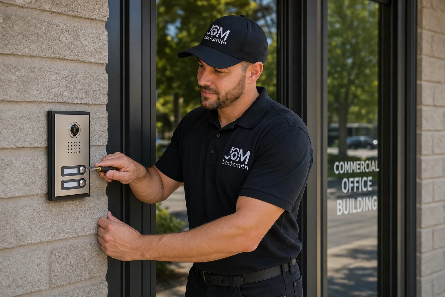 J&M Locksmith Commercial locksmith technician at work in Atlanta, GA