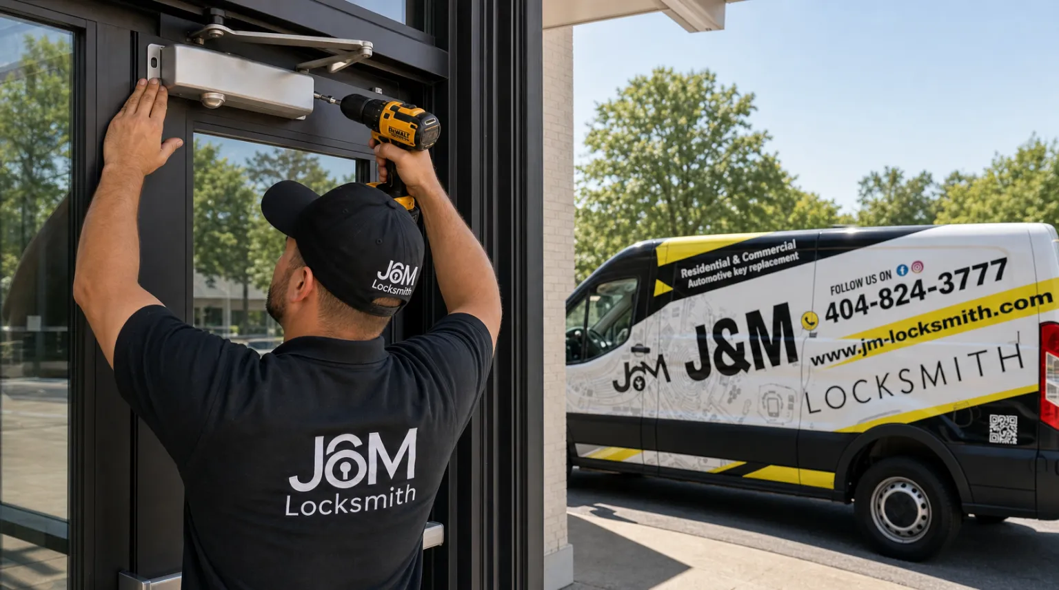 J&M Locksmith Commercial locksmith technician at work in Atlanta, GA