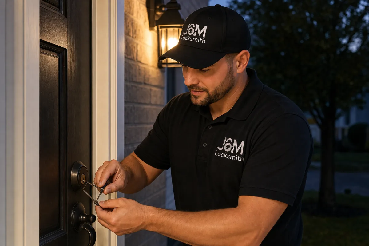 Photo: J&M locksmith van at a late-night lockout call in Atlanta