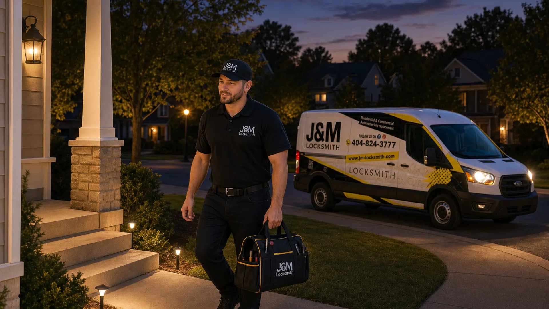 J&M Locksmith Emergency locksmith technician at work in Atlanta, GA