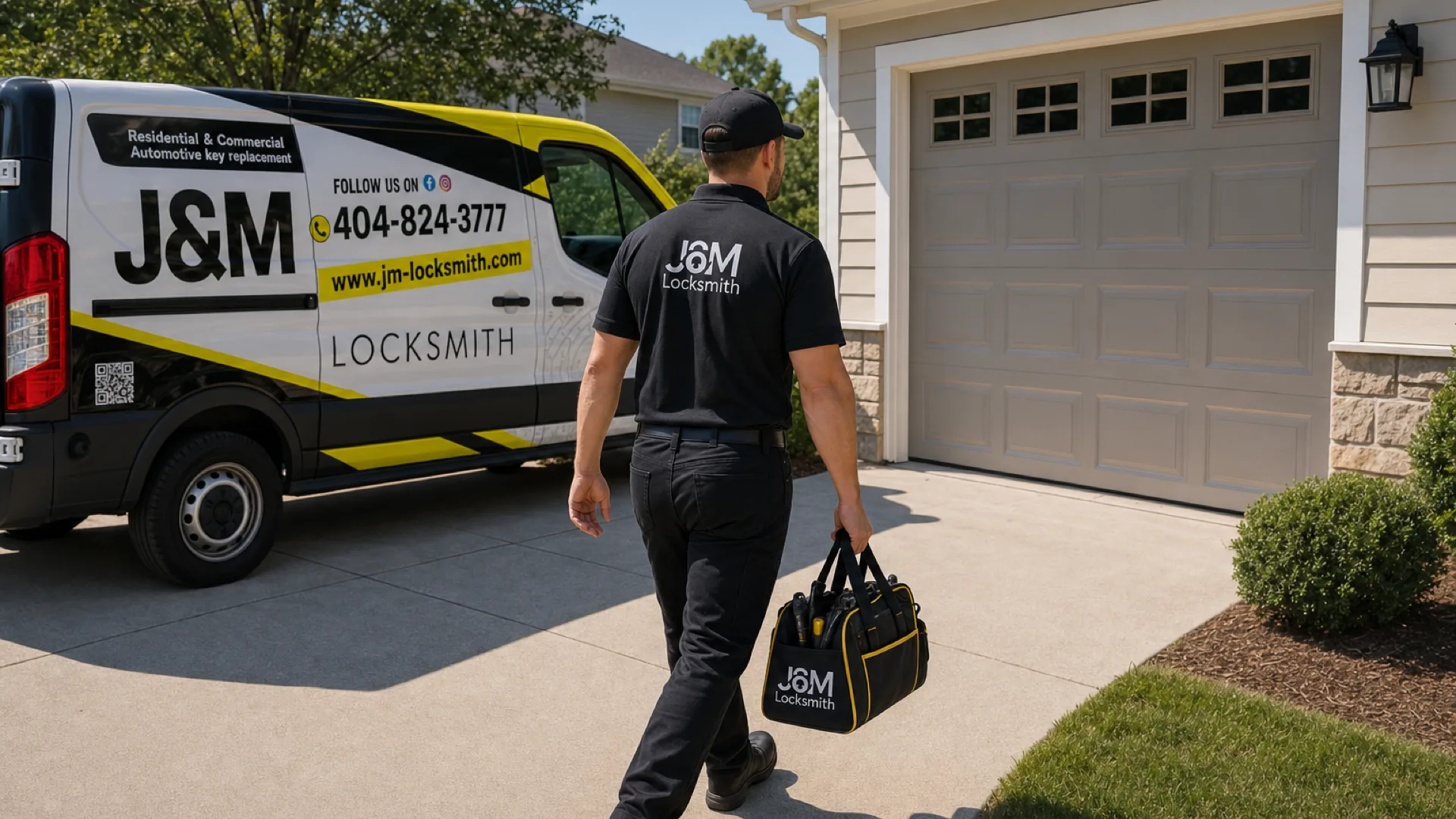 J&M Locksmith Residential locksmith technician at work in Atlanta, GA