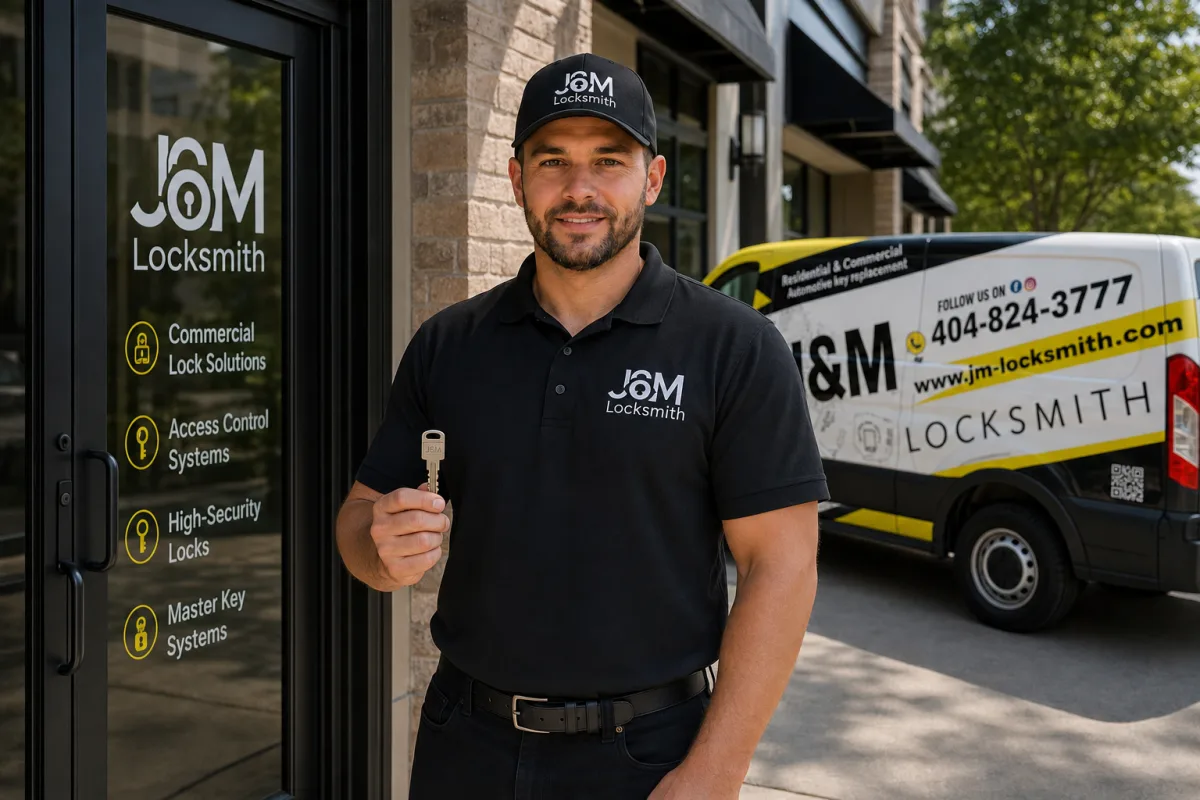 Photo: J&M technician installing a high-security lock cylinder