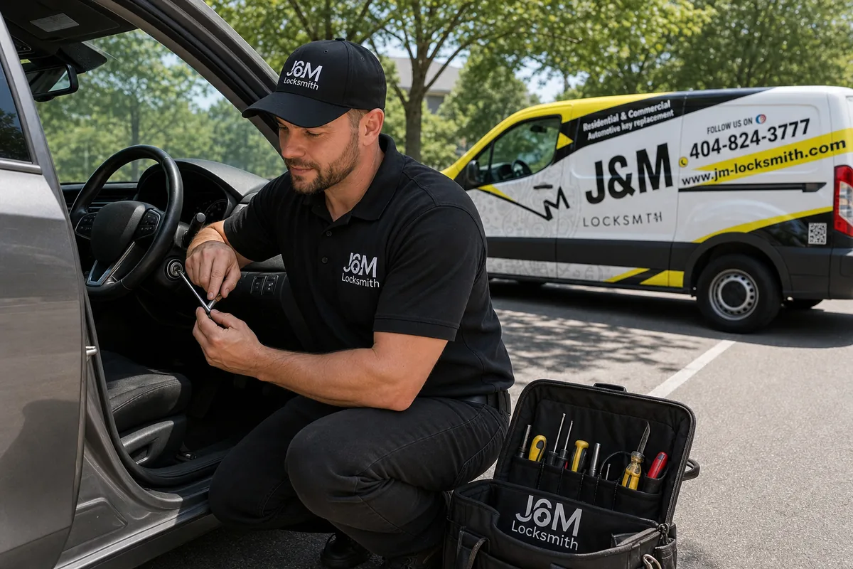 Photo: J&M technician at a vehicle ignition repair call in Atlanta