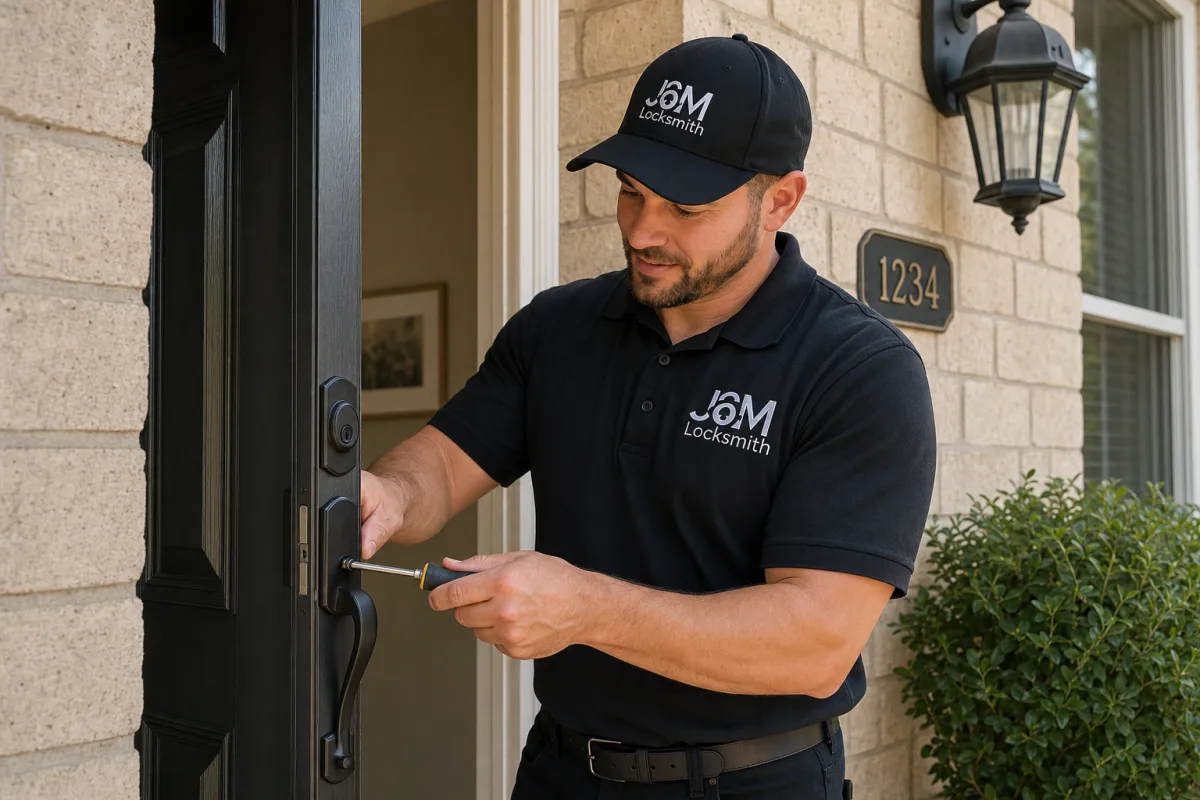 J&M Locksmith Residential locksmith technician at work in Atlanta, GA