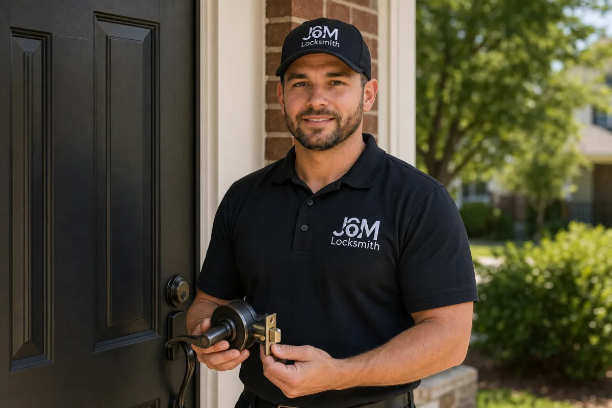 Photo: J&M technician installing new door hardware
