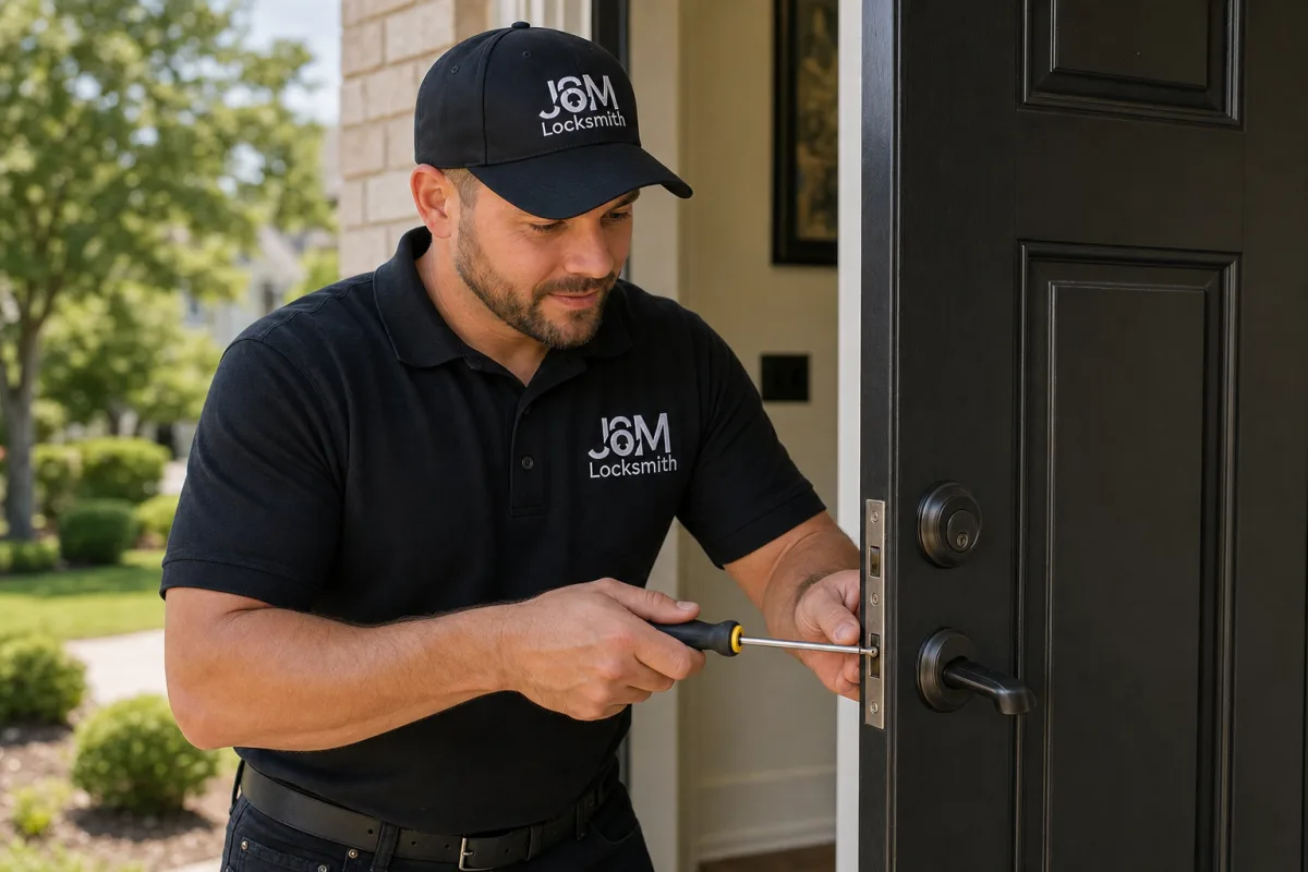 J&M Locksmith Residential locksmith technician at work in Atlanta, GA