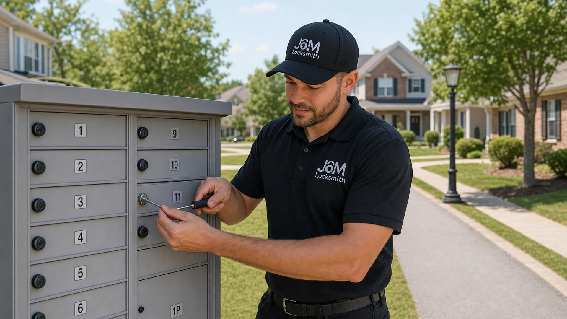 J&M Locksmith Residential locksmith technician at work in Atlanta, GA