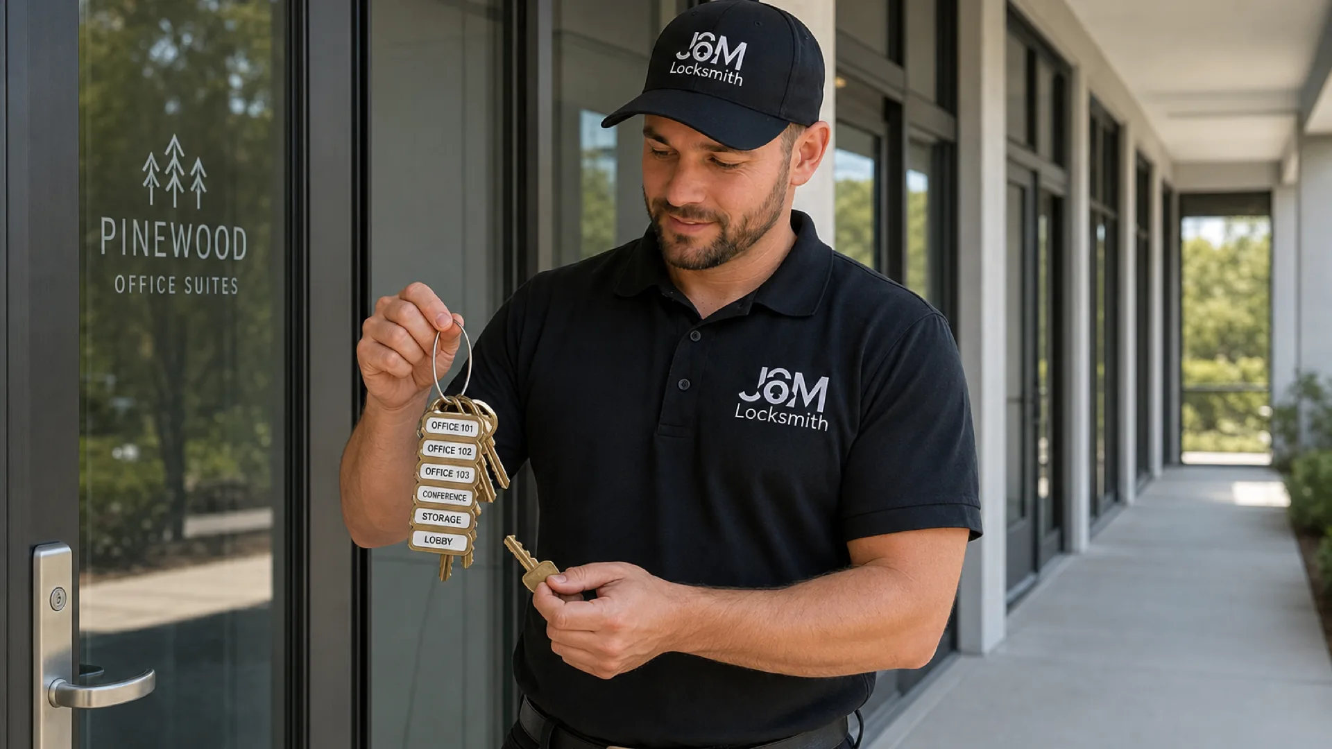 J&M Locksmith Commercial locksmith technician at work in Atlanta, GA