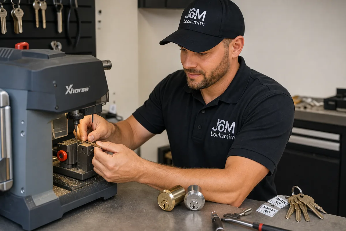 Photo: J&M technician pinning lock cylinders for a master key system