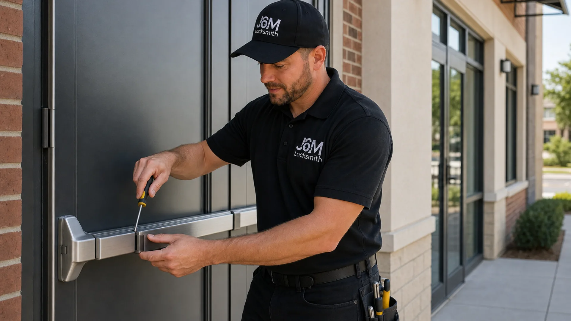 J&M Locksmith Commercial locksmith technician at work in Atlanta, GA