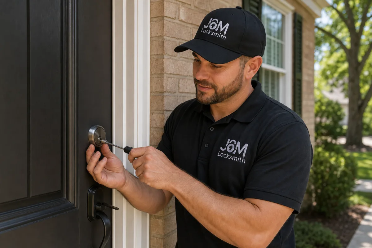 Photo: J&M technician at a residential front door in Atlanta