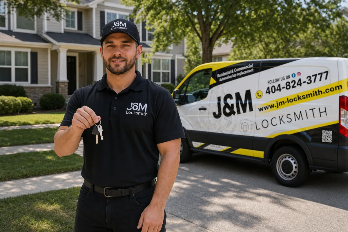 Photo: J&M technician helping a homeowner at their front door