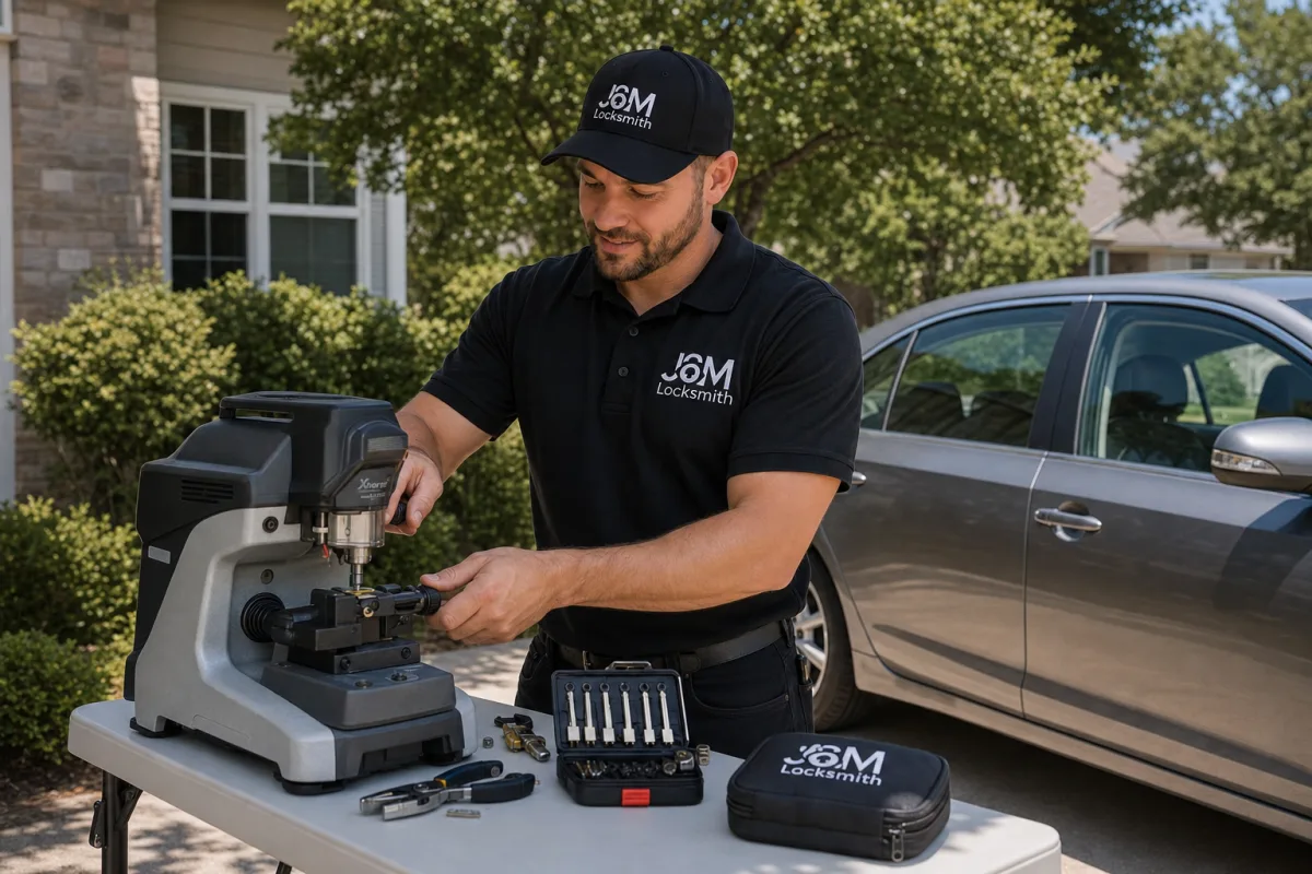 J&M Locksmith Automotive locksmith technician at work in Atlanta, GA