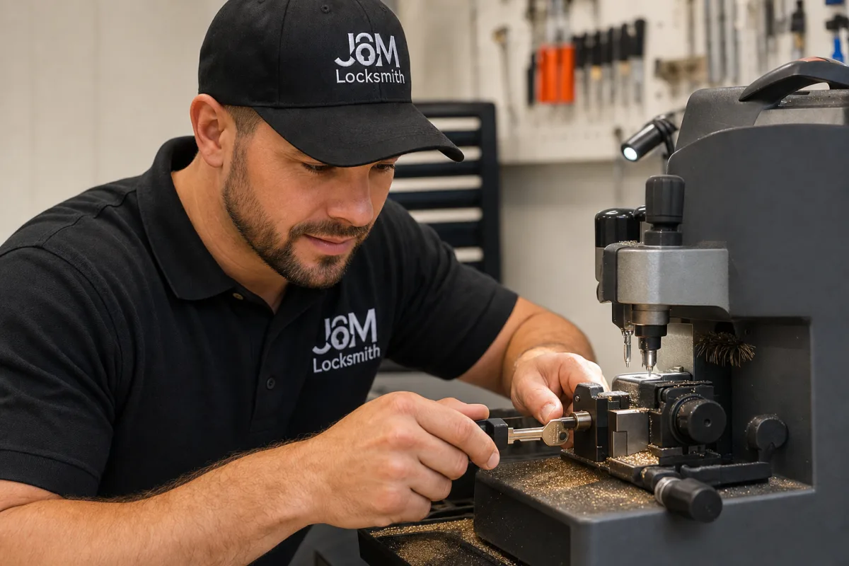 Photo: technician cutting a spare car key on site in Atlanta