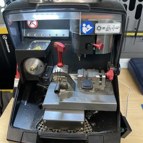 Silca Futura Pro NA electronic key cutting machine inside J&M Locksmith mobile unit